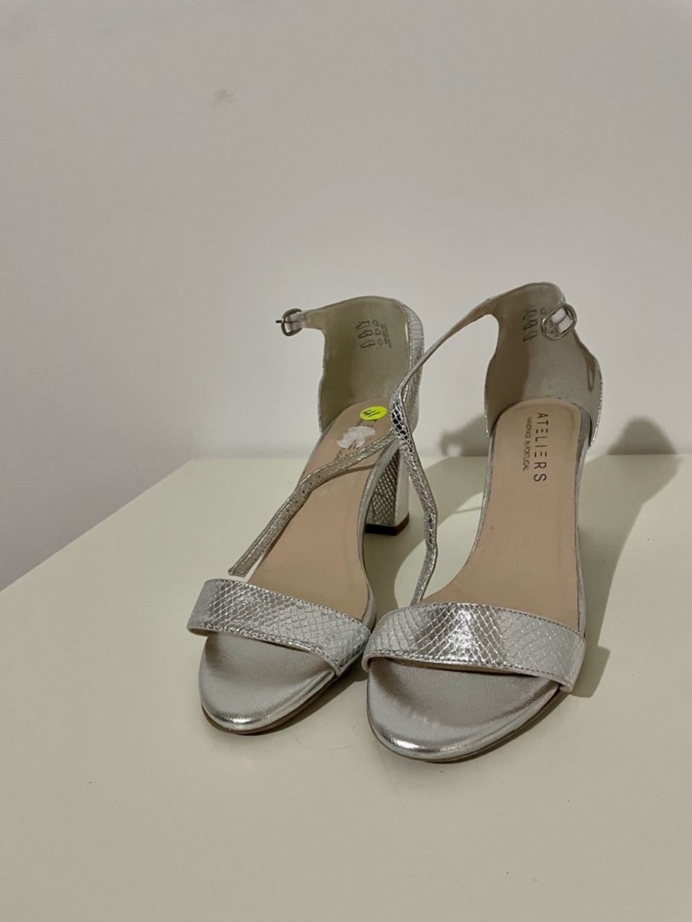 Ateliers Silver Snake-Effect Ankle-Strap Heels Size 41